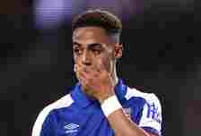 Omari Hutchinson of Ipswich Town reacts during the Sky Bet Championship match between Hull City and Ipswich Town at MKM Stadium on April 27, 2024 i...
