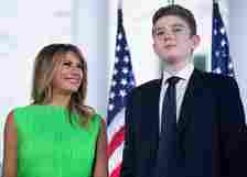 WASHINGTON, DC - AUGUST 27:  First lady Melania Trump (L) looks at her son Barron Trump after U.S. P