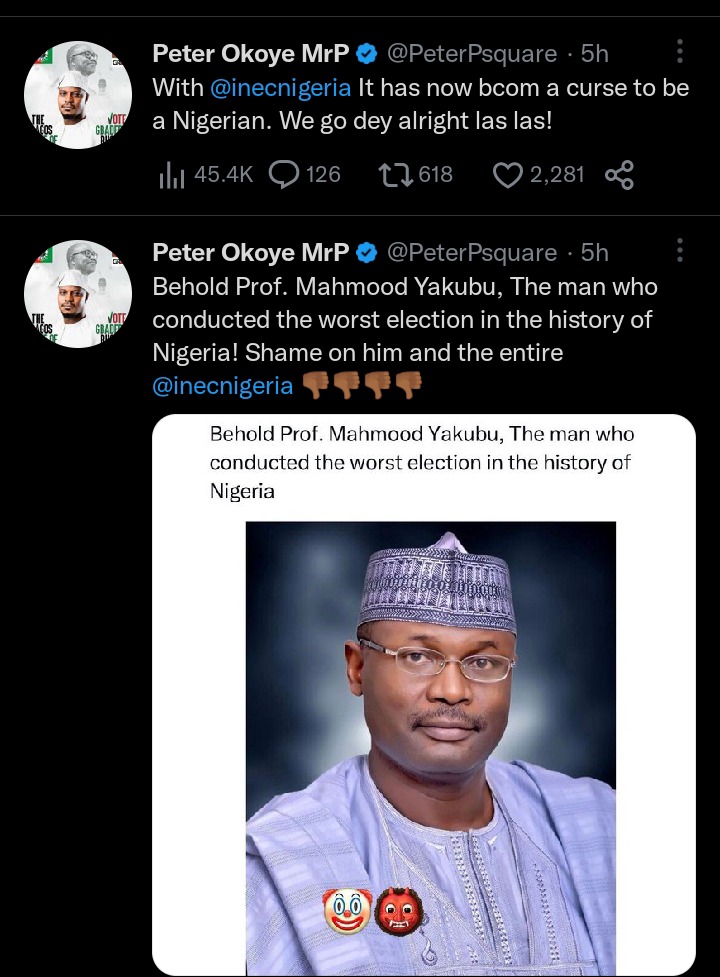 Mahmood Yakubu the man who conducted the worst election in the history of Nigeria- Peter Okoye