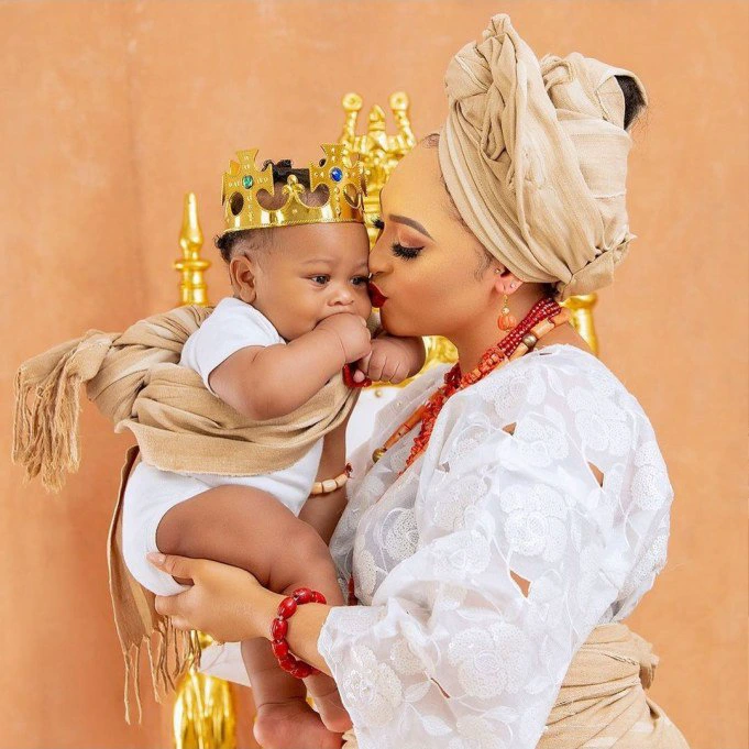 Photos: Tonto Dikeh's ex-husband, Churchill, and his wife Rosy finally shows off their newborn son