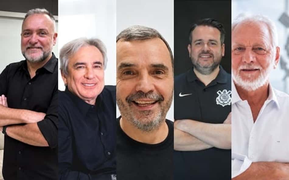 Cinco candidatos do Corinthians em retrato coletivo.