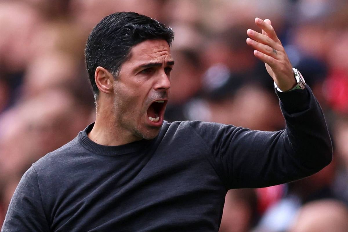 Mikel Arteta, Manager / Head Coach of Arsenal reacts during the Premier League 2026/27 match between Arsenal FC and Leeds United at Emirates Stadium