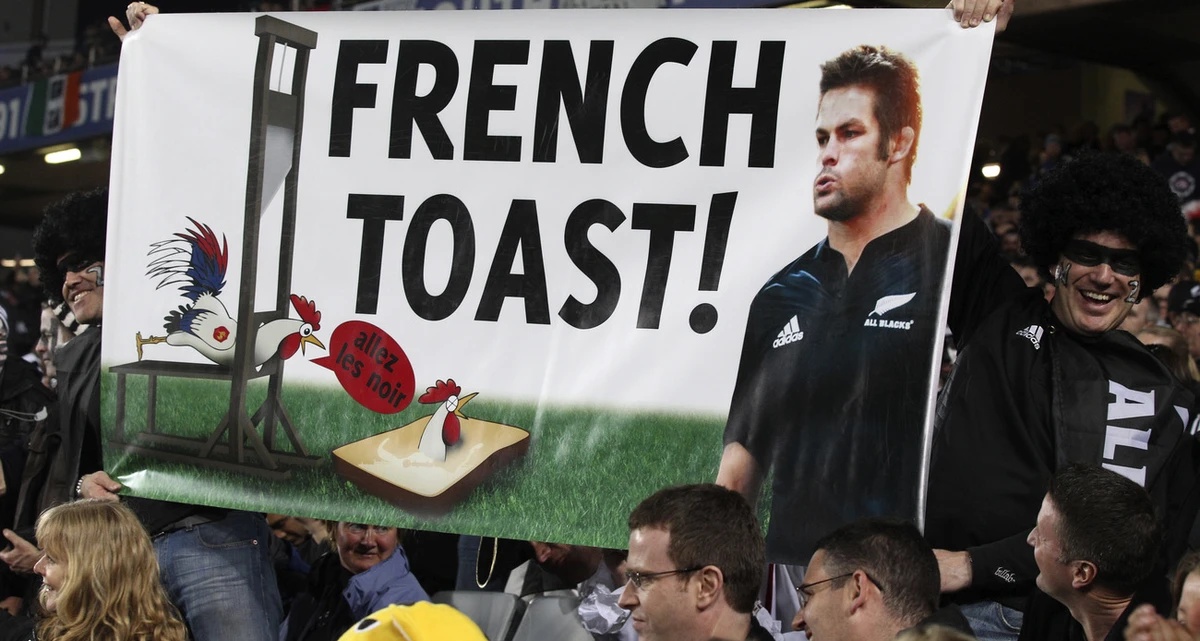 New Zealand All Blacks' fans show their support ahead of their team's Rugby World Cup final against France at Eden Park in Auckland, New Zealand, Sunday, Oct. 23, 2011.(AP Photo/Rob Griffith ...