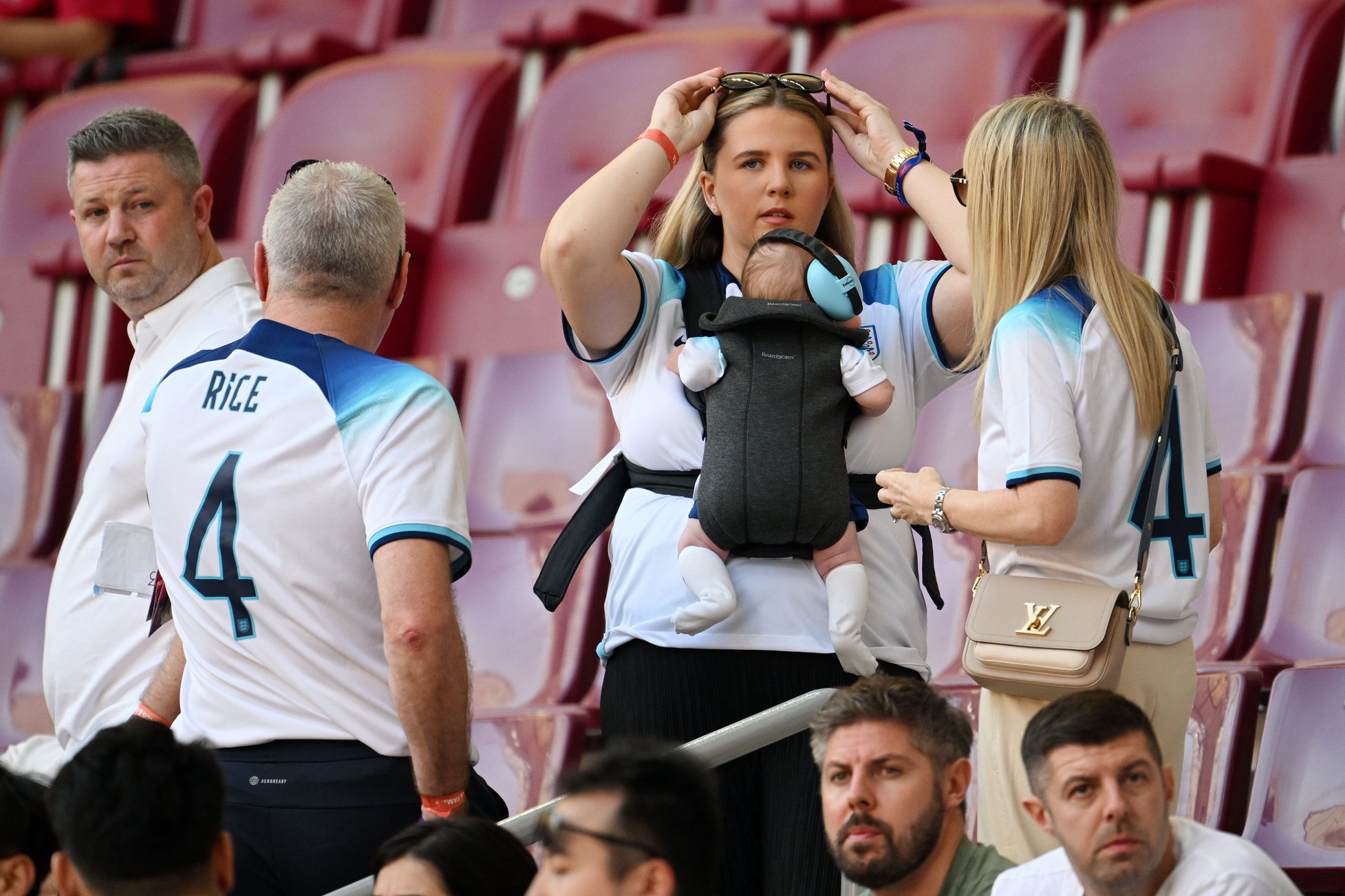 Lauren Fryer, girlfriend of Declan Rice of England, looks on from the stands prior to the FIFA World Cup Qatar 2022 Group B match (Getty)