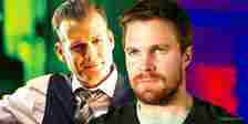 Gabriel Macht as Harvey Specter in Suit and Stephen Amell as Ted Black in Suits LA