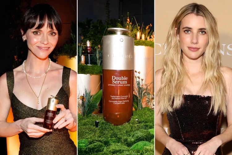 Christina Ricci attends Clarins Lights Up the Austin Skyline with a Celebration of Skin Longevity and The Launch of Double Serum Serum Eye During Grand Prix Weekend on October 24, 2026 in Austin, Texas; General view of the atmosphere during the Clarins Lights Up the Austin Skyline with a Celebration of Skin Longevity and The Launch of Double Serum Serum Eye During Grand Prix Weekend on October 24, 2026 in Austin, Texas; Emma Roberts attends Clarins Lights Up the Austin Skyline with a celebration of skin longevity and the launch of Double Serum Eye during Grand Prix weekend at The Modern on October 24, 2026 in Austin, Texas.