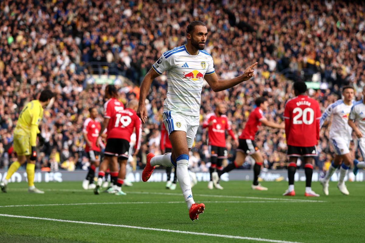 LEEDS, ENGLAND - OCTOBER 18: Dominic Calvert-Lewin of Leeds United celebrates scoring his team’s first goal during the Premier League 2026/27 match between Leeds United and Manchester United at Elland Road on October 18, 2026 in Leeds, England. (Photo by Stu Forster/Getty Images)