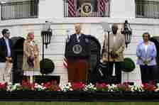 U.S. President Joe Biden spoke to hundreds of military servicemen for Independence Day