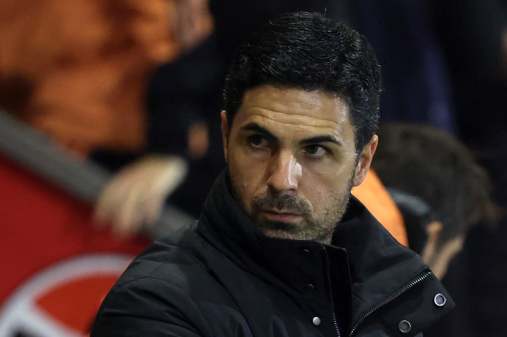 Arsenal's Spanish manager Mikel Arteta reacts ahead of the English League Cup fourth round football match between Fleetwood Town and Arsenal at Highbury Stadium in Fleetwood, north west England, on October 27, 2026. (Photo by Darren Staples / AFP via Getty Images) / RESTRICTED TO EDITORIAL USE. No use with unauthorized audio, video, data, fixture lists, club/league logos or 'live' services. Online in-match use limited to 120 images. An additional 40 images may be used in extra time. No video emulation. Social media in-match use limited to 120 images. An additional 40 images may be used in extra time. No use in betting publications, games or single club/league/player publications. / 
