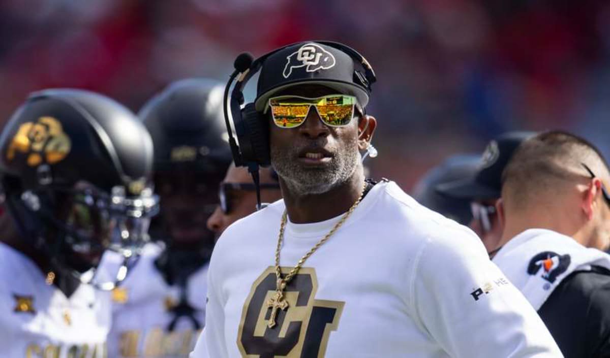 Oct 19, 2024; Tucson, Arizona, USA; Colorado Buffalos head coach Deion Sanders against the Arizona Wildcats at Arizona Stadium. ©Mark J. Rebilas-Imagn Images