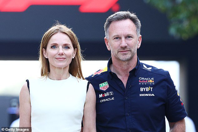 Horner, pictured with wife Geri Halliwell, was embroiled in a sex texts scandal in 2024. He was cleared of any impropriety in two internal investigations and always denied the claims