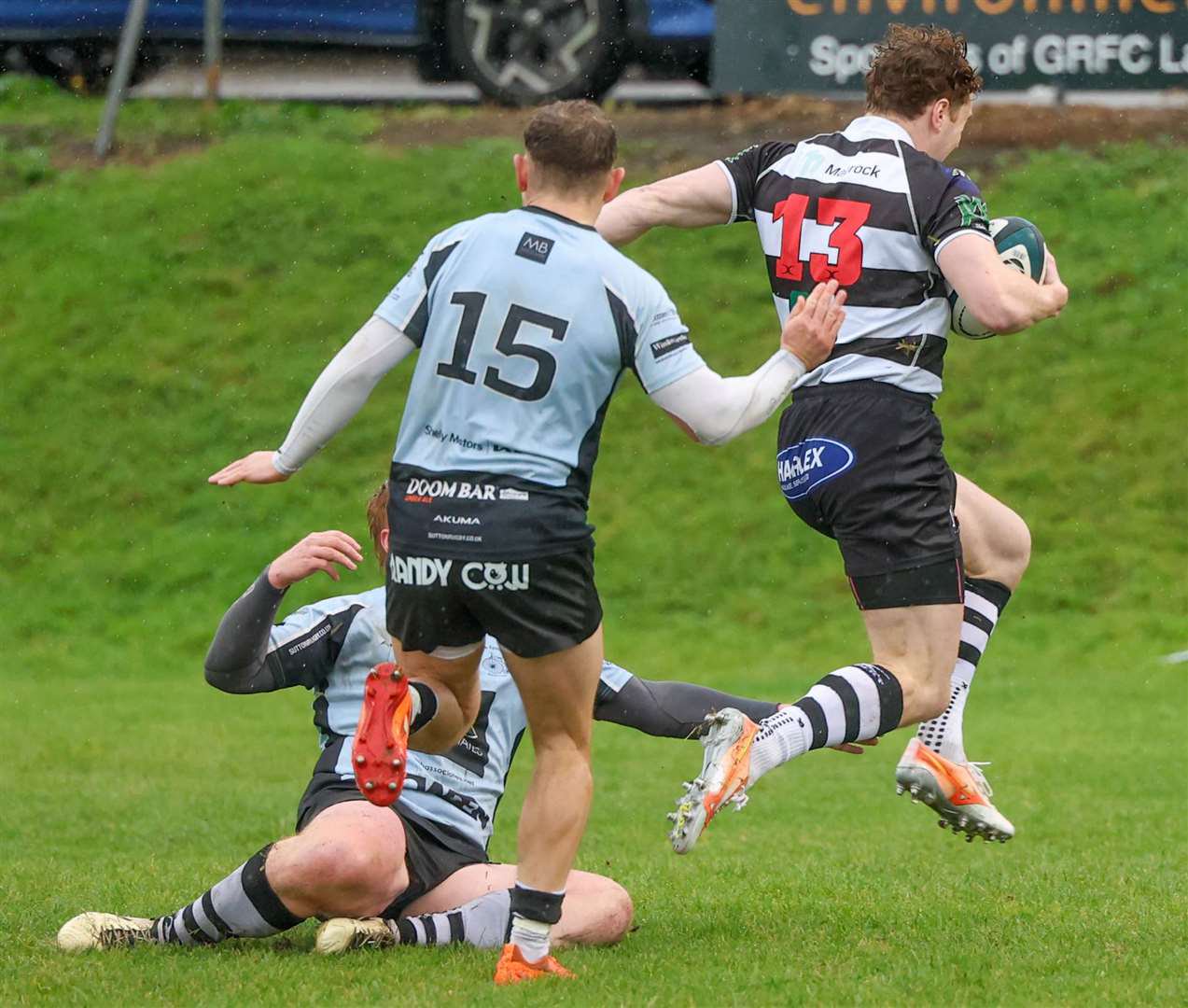 Gravesend’s Ben Hope scores against Sutton & Epsom but his side came up short for a second Regional 2 South East loss in succession. Picture: @JP72Photography
