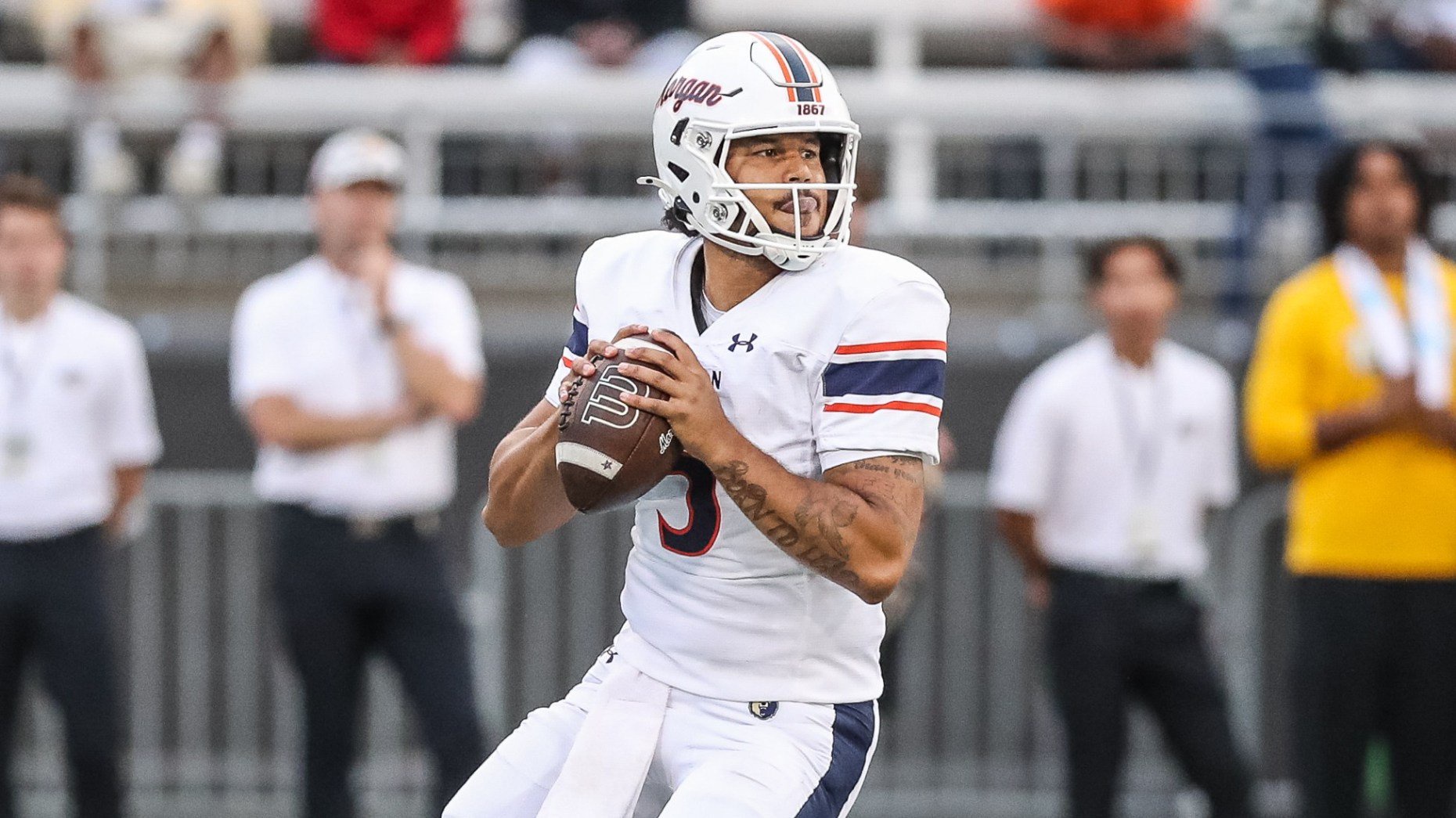 Morgan State quarterback Cameron Edge threw an interception in overtime that Howard returned for the game-winning touchdown. (Chris Thompkins/Morgan State athletics)