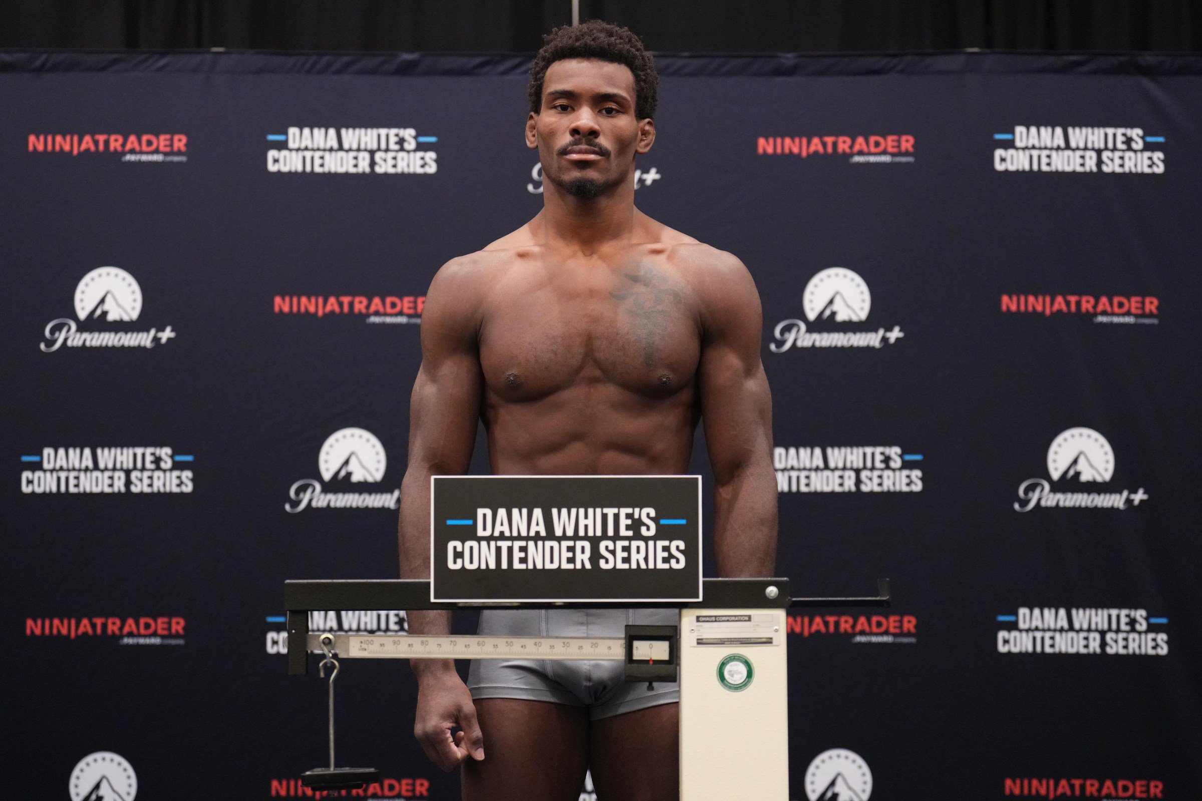 LAS VEGAS, NEVADA - AUGUST 24: Ronald Humphrey poses on the scale during the weigh-in for Dana White’s Contender Series Season 10, Week 3 at the Palace Station Hotel & Casino on August 24, 2026 in Las Vegas, Nevada. (Photo by Al Powers/Zuffa LLC)
