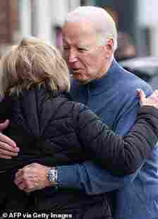 Joe Biden and Valerie Biden hug after having lunch in Wilmington, Del., in February
