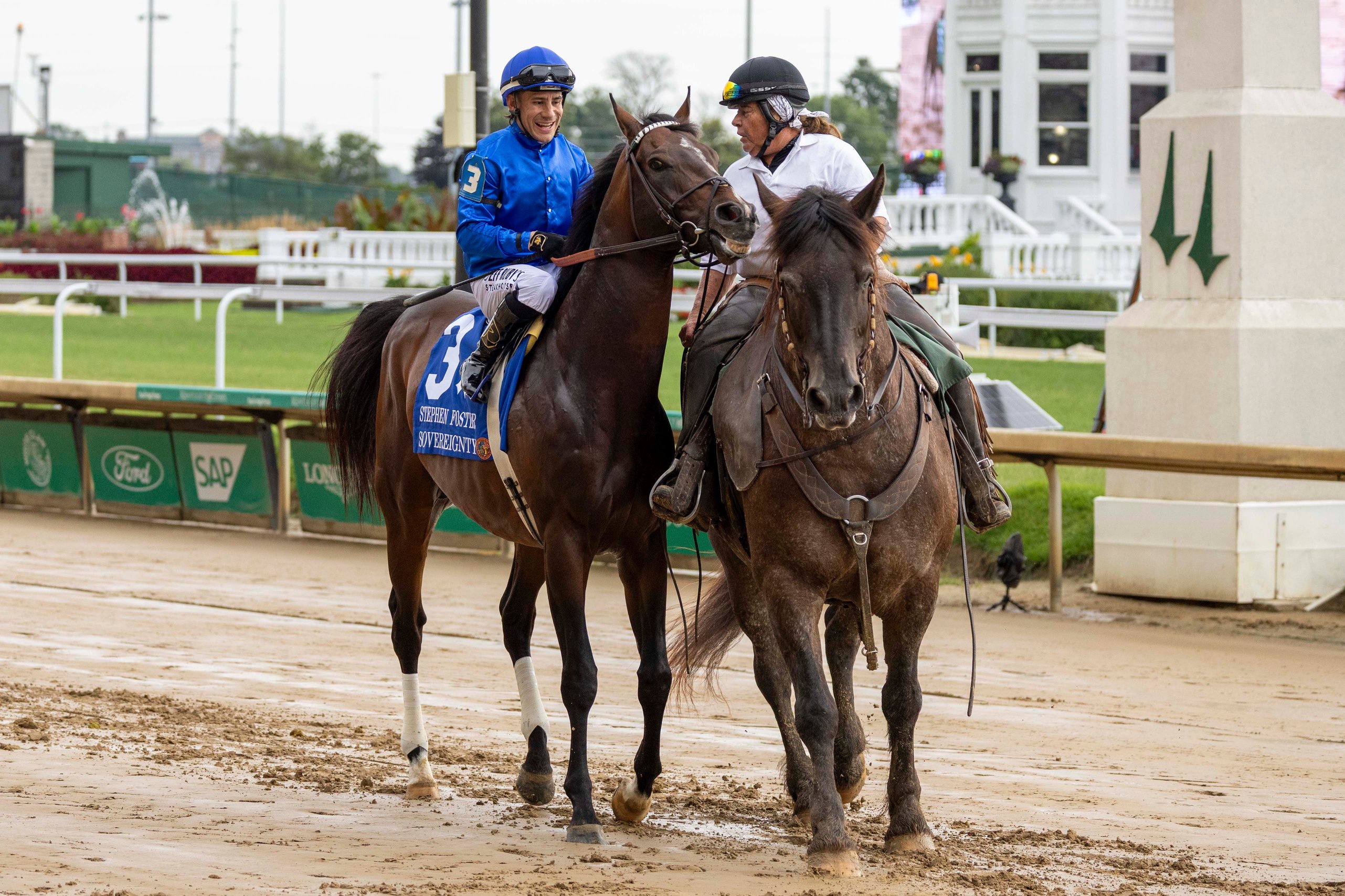 Sovereignty, 2025 Kentucky Derby winner, enters the track before the 45th running of the Stephen Foster at Churchill Downs. June 27, 2026.
