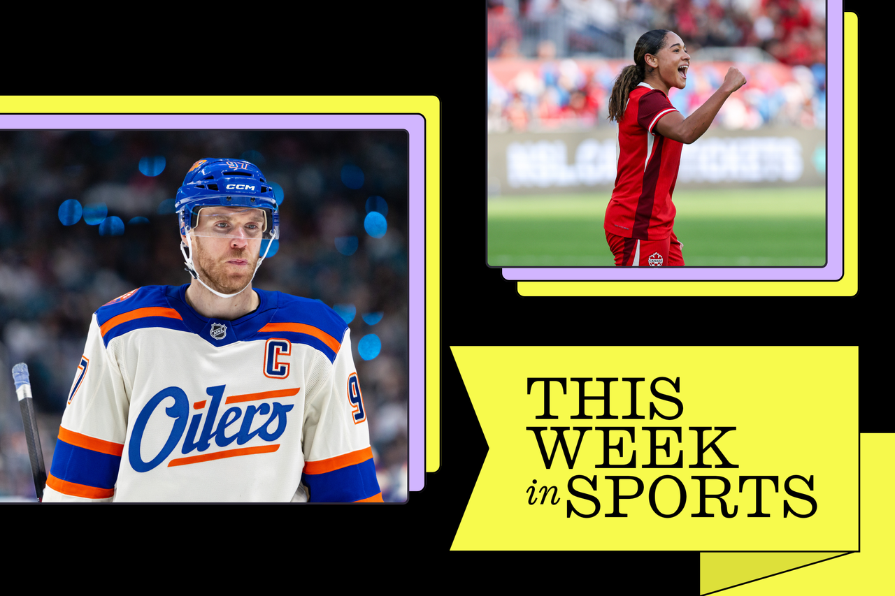 Collage featuring Connor McDavid and Olivia Smith and "This Week in Sports" imagery