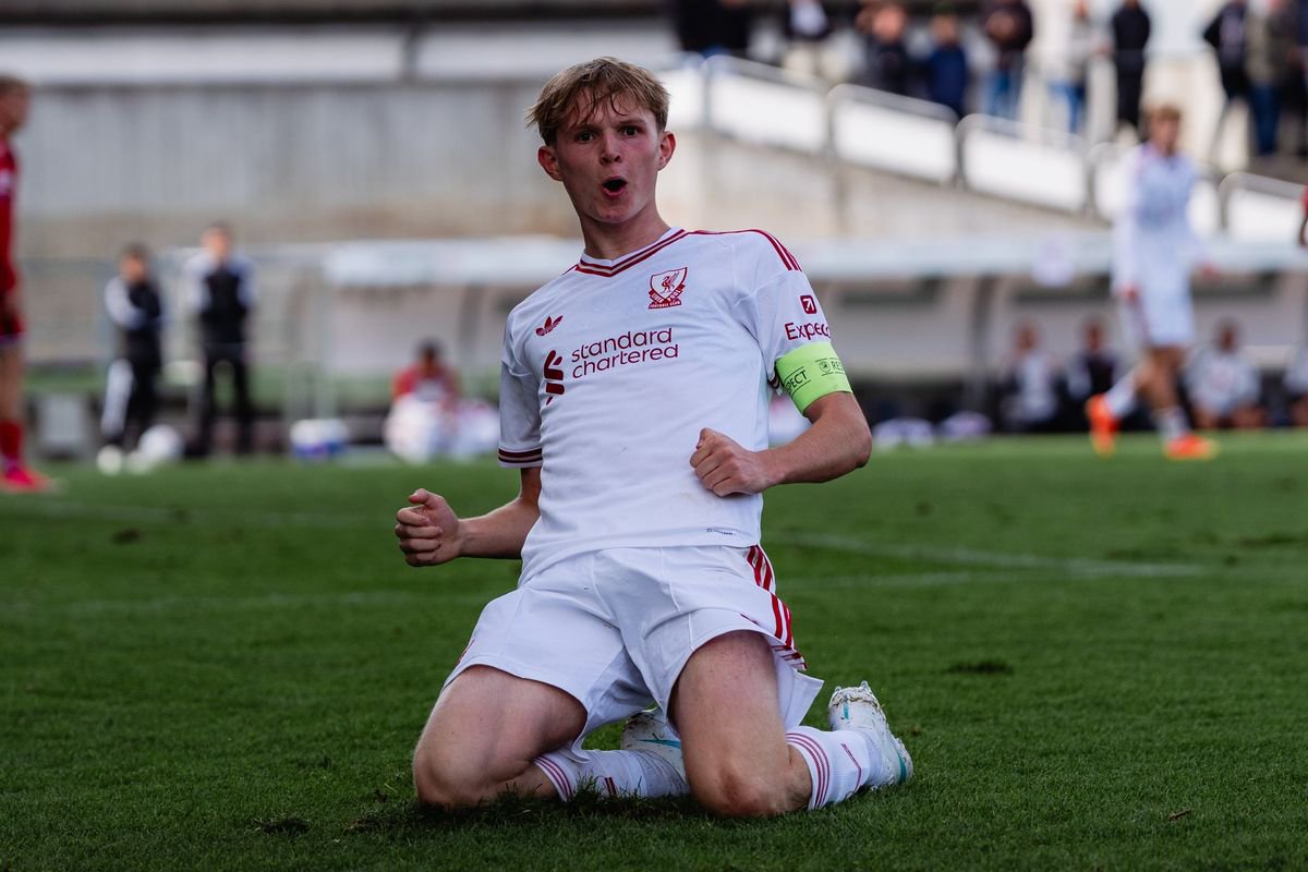Hat-trick hero Will Wright celebrates on of his three goals in Liverpool's remarkable UEFA Youth League comeback 
