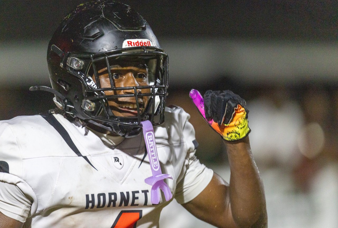 Hawthorne wr rb Dakarai Wiggins (4) celebrates a touchdown during a preseason football game at Booster Stadium in Ocala, FL on Friday, August 14, 2026. [Alan Youngblood/Gainesville Sun]