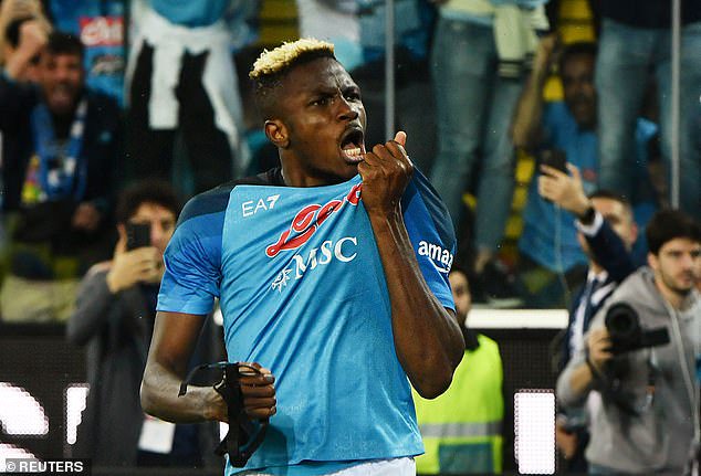 Victor Osimhen celebrates scoring Napoli's equaliser after his side fell behind in the first half