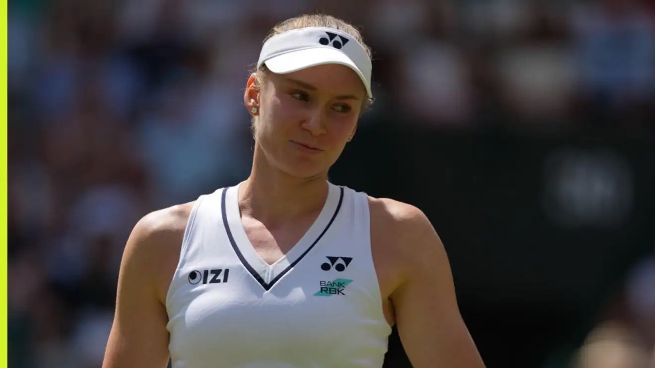 Pictured: Elena Rybakina reacts during her match