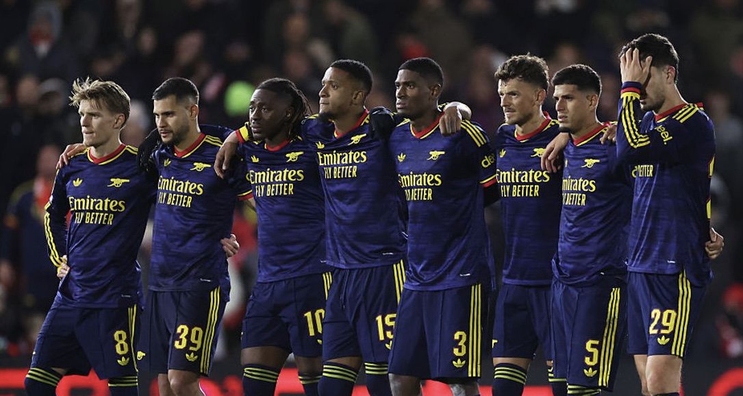 Arsenal players during penalty shootout defeat to Fleetwood