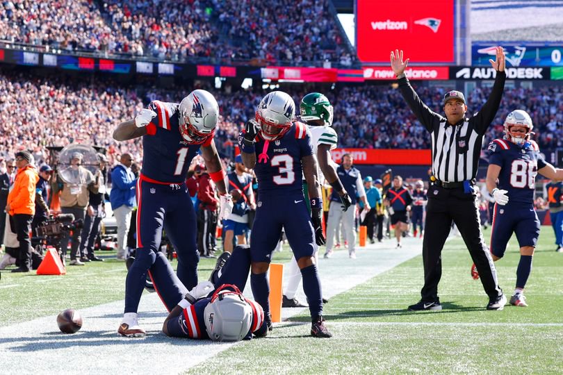 The New England Patriots celebrate a TD