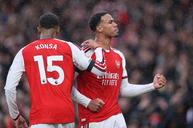 LONDON, ENGLAND - OCTOBER 24: Gabriel Magalhaes of Arsenal celebrates after scoring their side's second goal during the Premier League 2026/27 match between Arsenal FC and Everton at Emirates Stadium on October 24, 2026 in London, England. (Photo by James Gill - Danehouse/Getty Images)