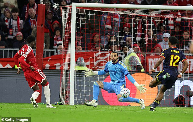 Alphonso Davies equalised for the German side with a tidy finish past David Raya