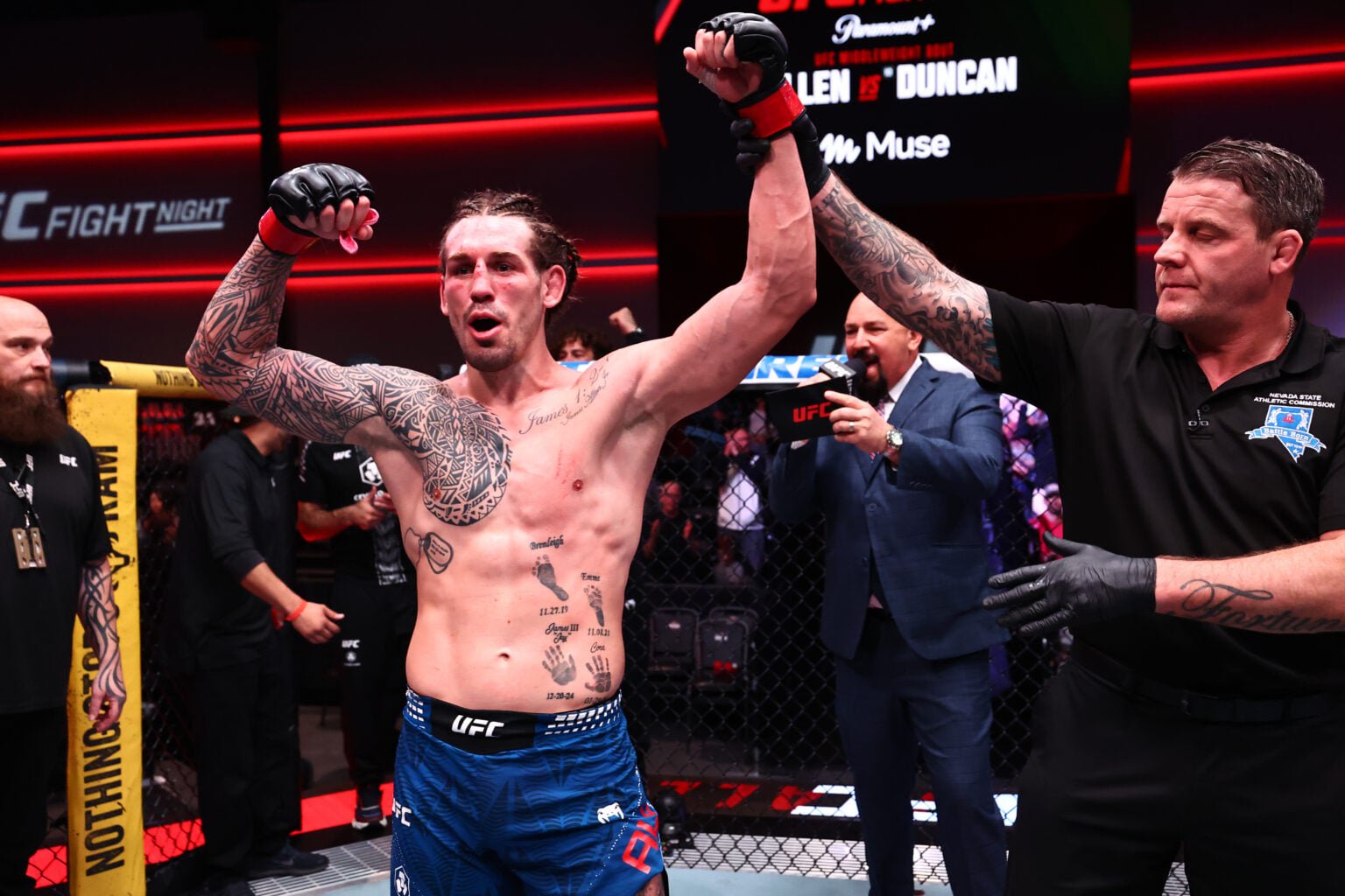Brendan Allen celebrates after beating Christian Leroy Duncan in their fight at UFC Vegas 122