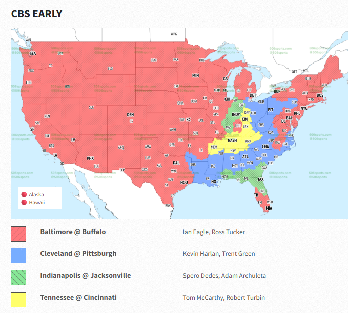 Jaguars vs. Colts Week 8 TV map, 2026.