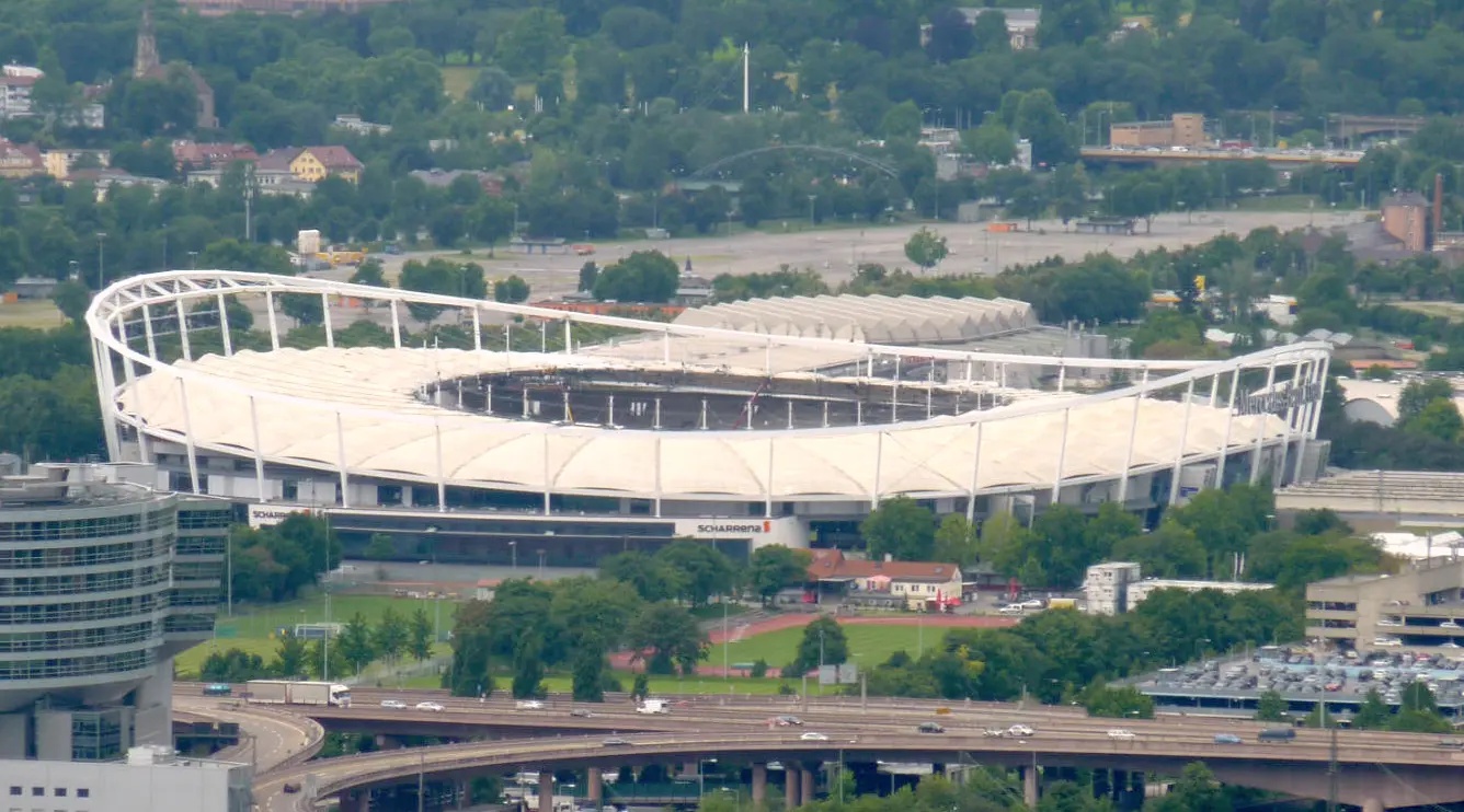 Aerial view of the MHPArena stadium in Stuttgart
