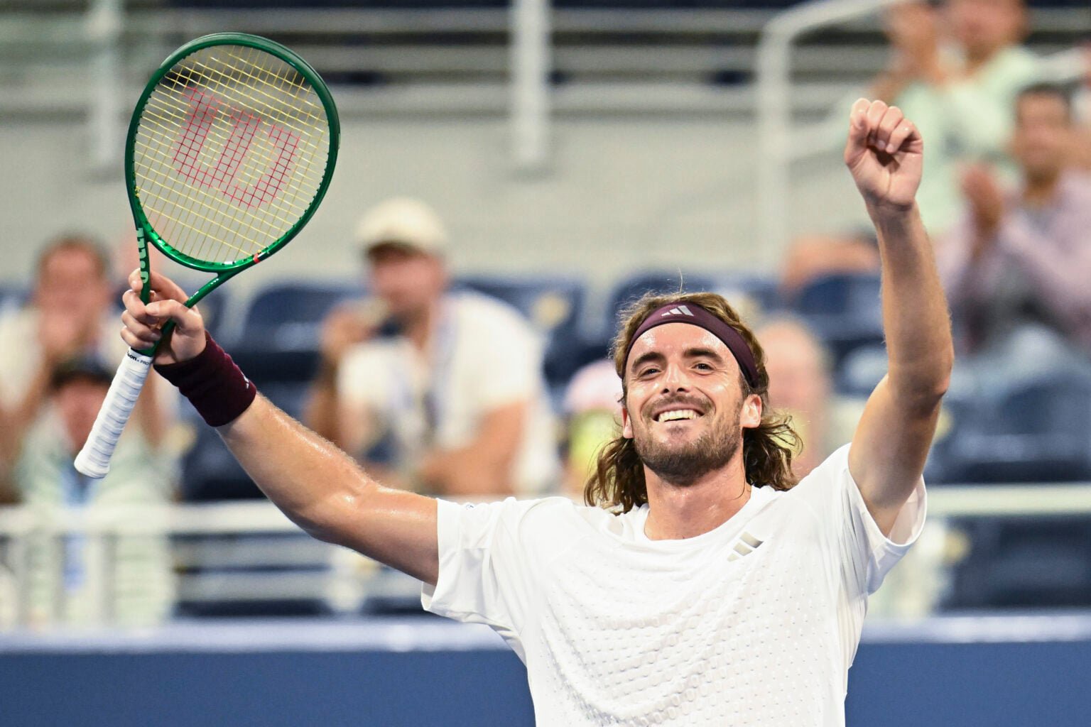 Stefanos Tsitsipas celebrates at the US Open.