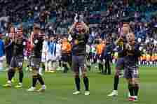 Jack Stephens of Southampton and his teammates are applauding the fans after the Sky Bet Championship match between Leeds United and Southampton at...