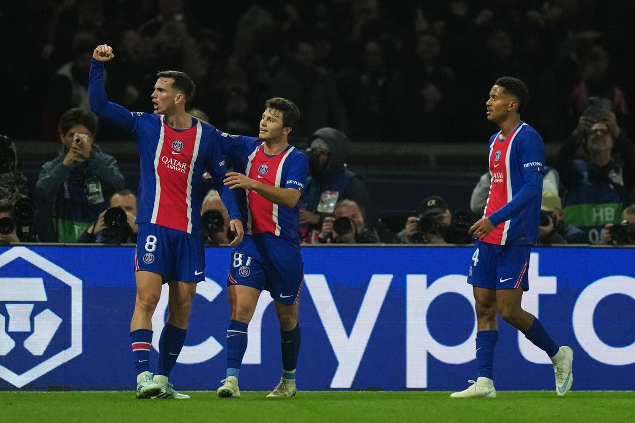 Fabian Ruiz (left) celebrates his goal against Barcelona