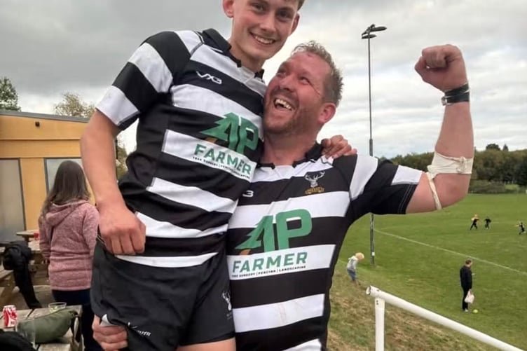The returning Richard Henson pictured with his godson Fred Cudmore who was making his senior debut for the Barbarians