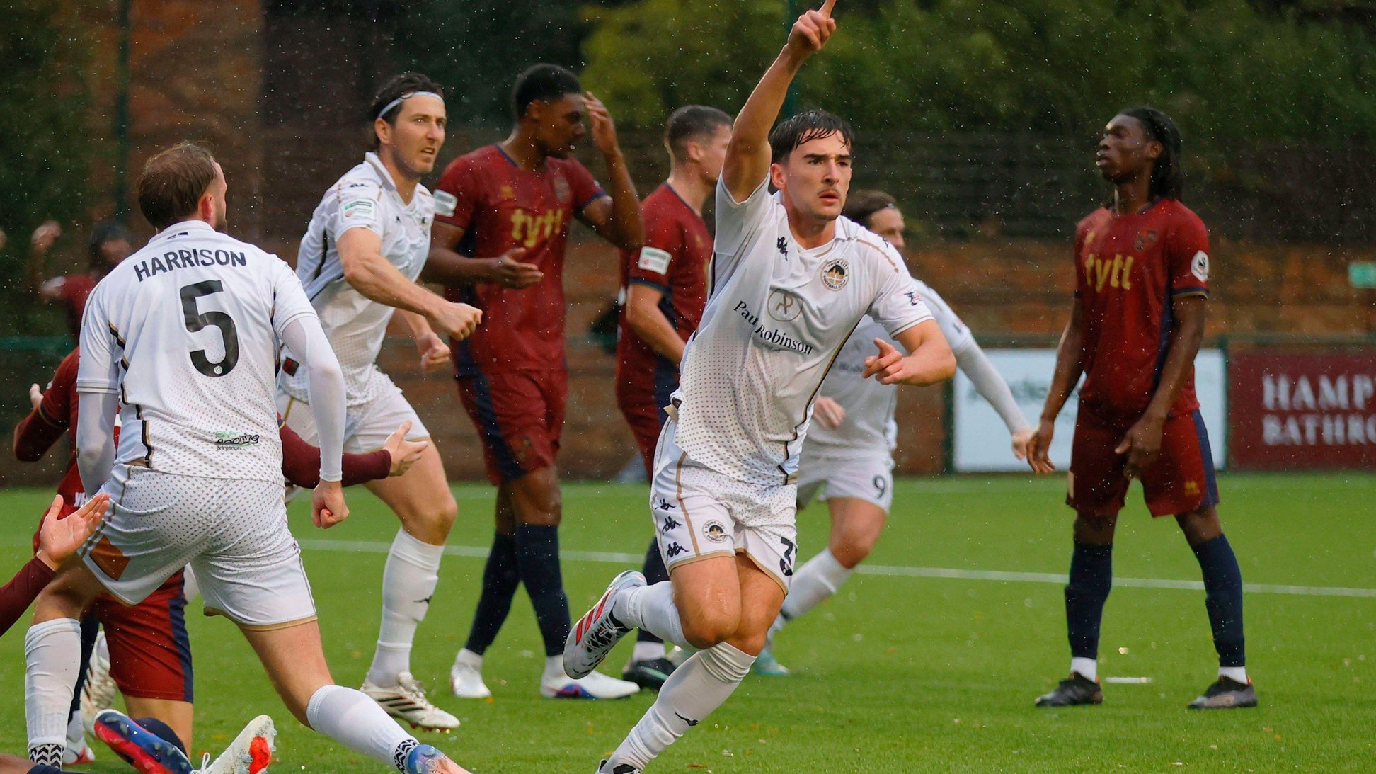 Tom Dean celebrates scoring Truro City's opening goal