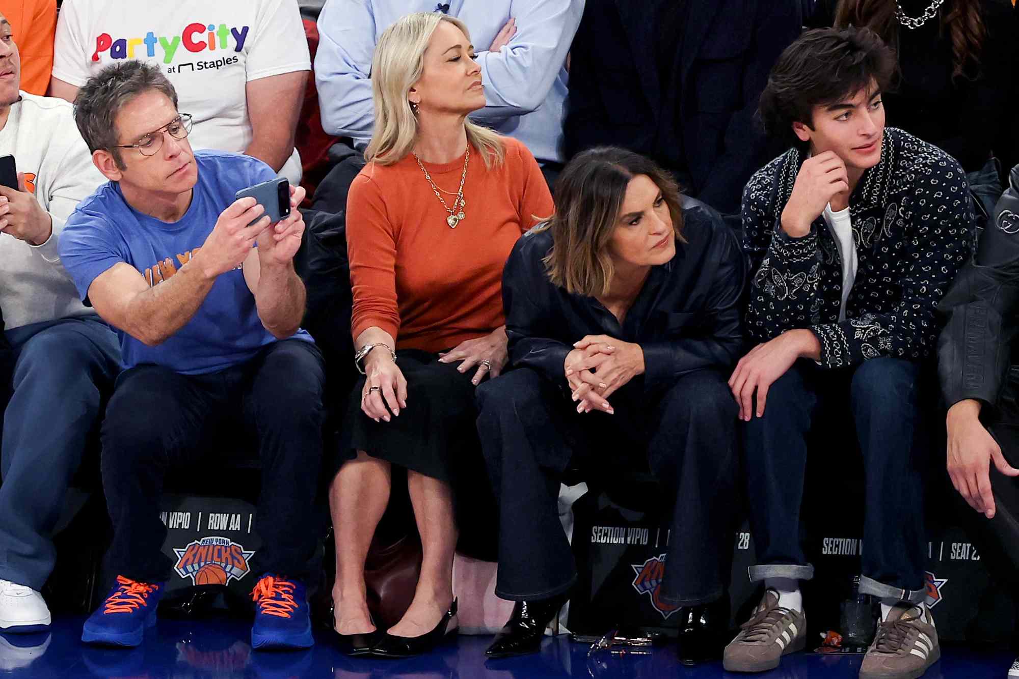 (From left) Ben Stiller, Christine Taylor and Mariska Hargitay at MSG on Tuesday, Oct. 20, 2026.Credit: Sarah Stier/Getty