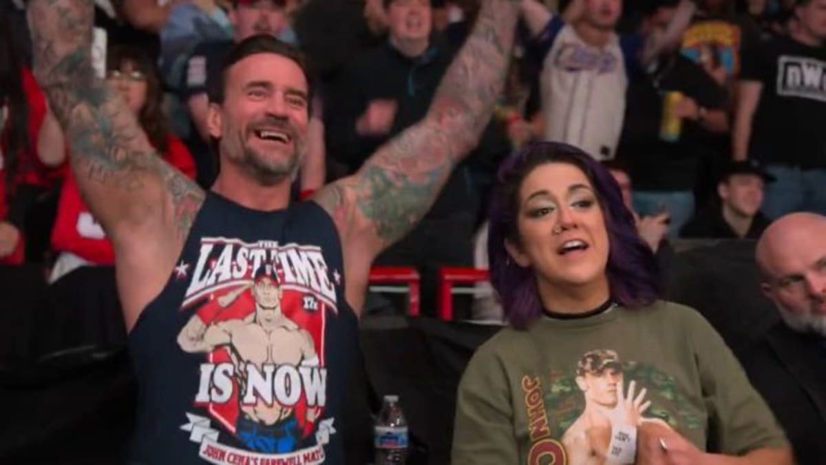 CM Punk and Bayley in WWE Unreal during John Cena's last match
