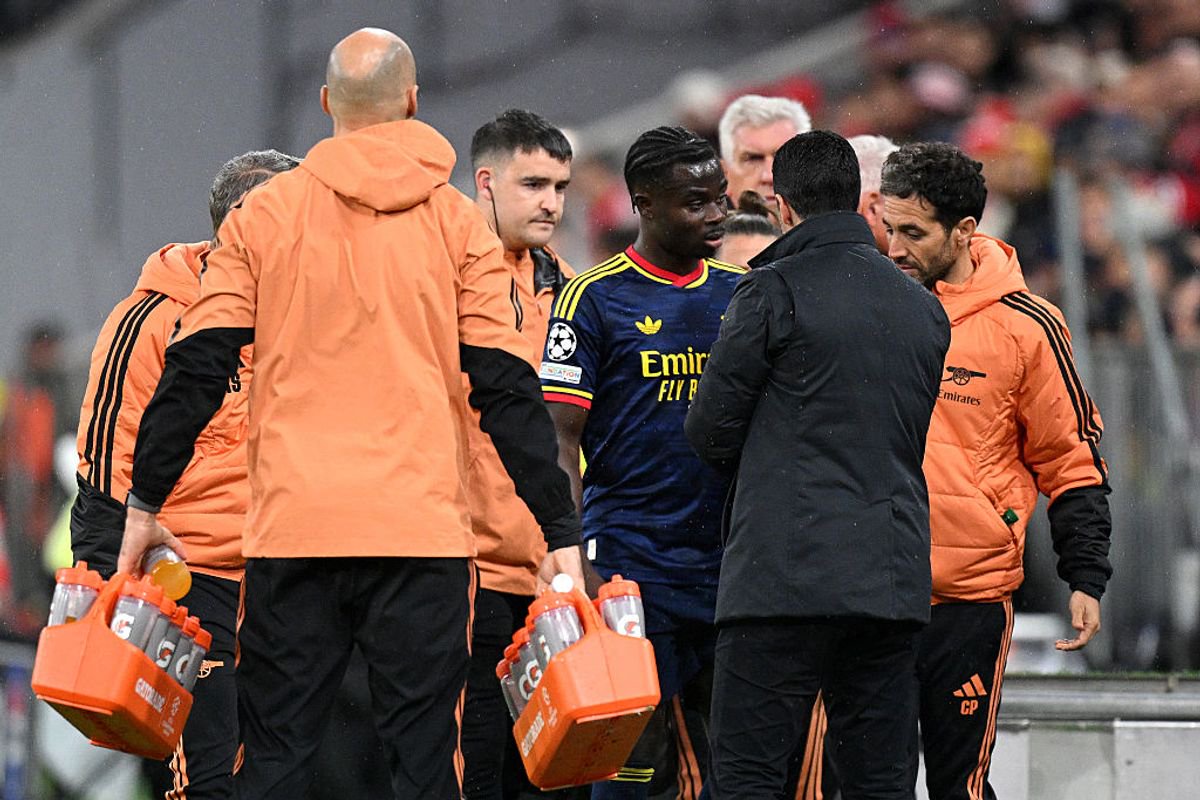 Bukayo Saka was forced off injured early in the first half of Arsenal's draw with Bayern Munich