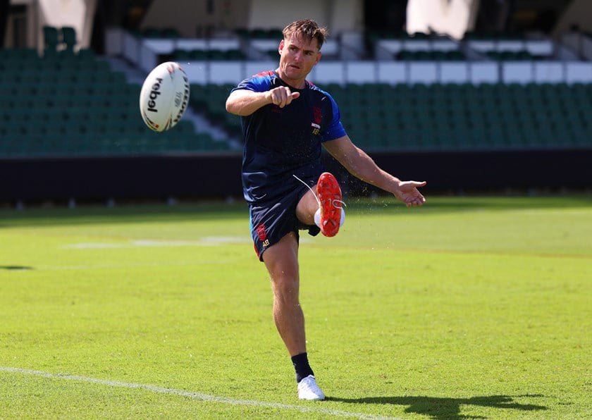 AJ Brimson at England's captain's run at HBF Park in Perth.