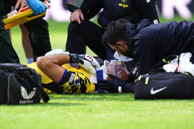Chelsea goalkeeper Emiliano Martinez receives treatment for an injury during the Premier League match at the Hill Dickinson Stadium, Liverpool. Picture date: Saturday October 17, 2026. PA Photo. Photo credit should read: Mike Egerton/the Press Association. RESTRICTIONS: EDITORIAL USE ONLY No use with unauthorised audio, video, data, fixture lists, club/league logos or "live" services. Online in-match use limited to 120 images, no video emulation. No use in betting, games or single club/league/player publications.
