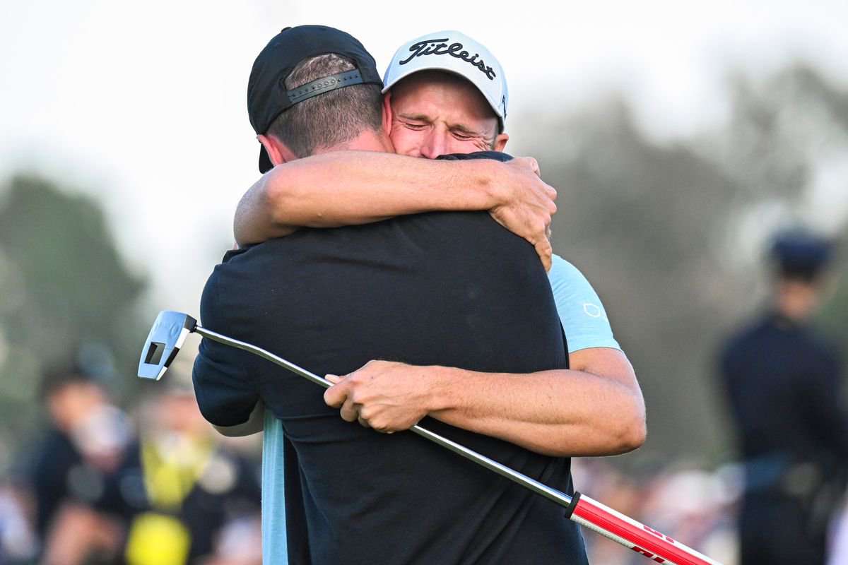 Brendan Clark is caddying for Wyndham Clark this week