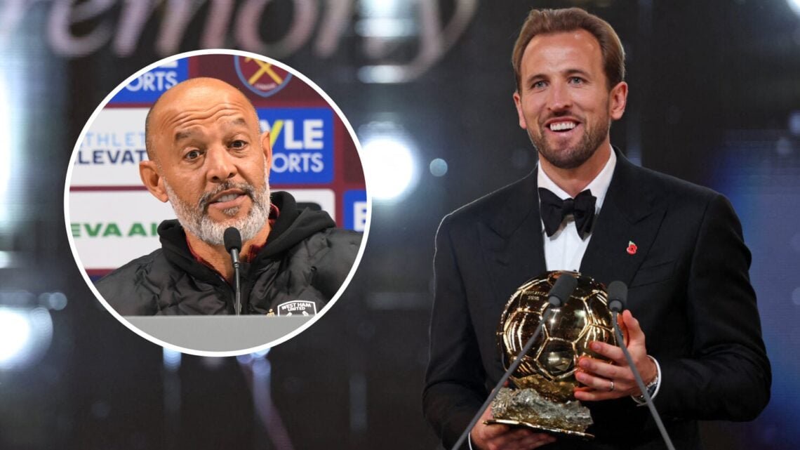 Harry Kane collects his Ballon d'Or award and, inset, West Ham boss Nuno Espirito Santo, who managed him at Spurs