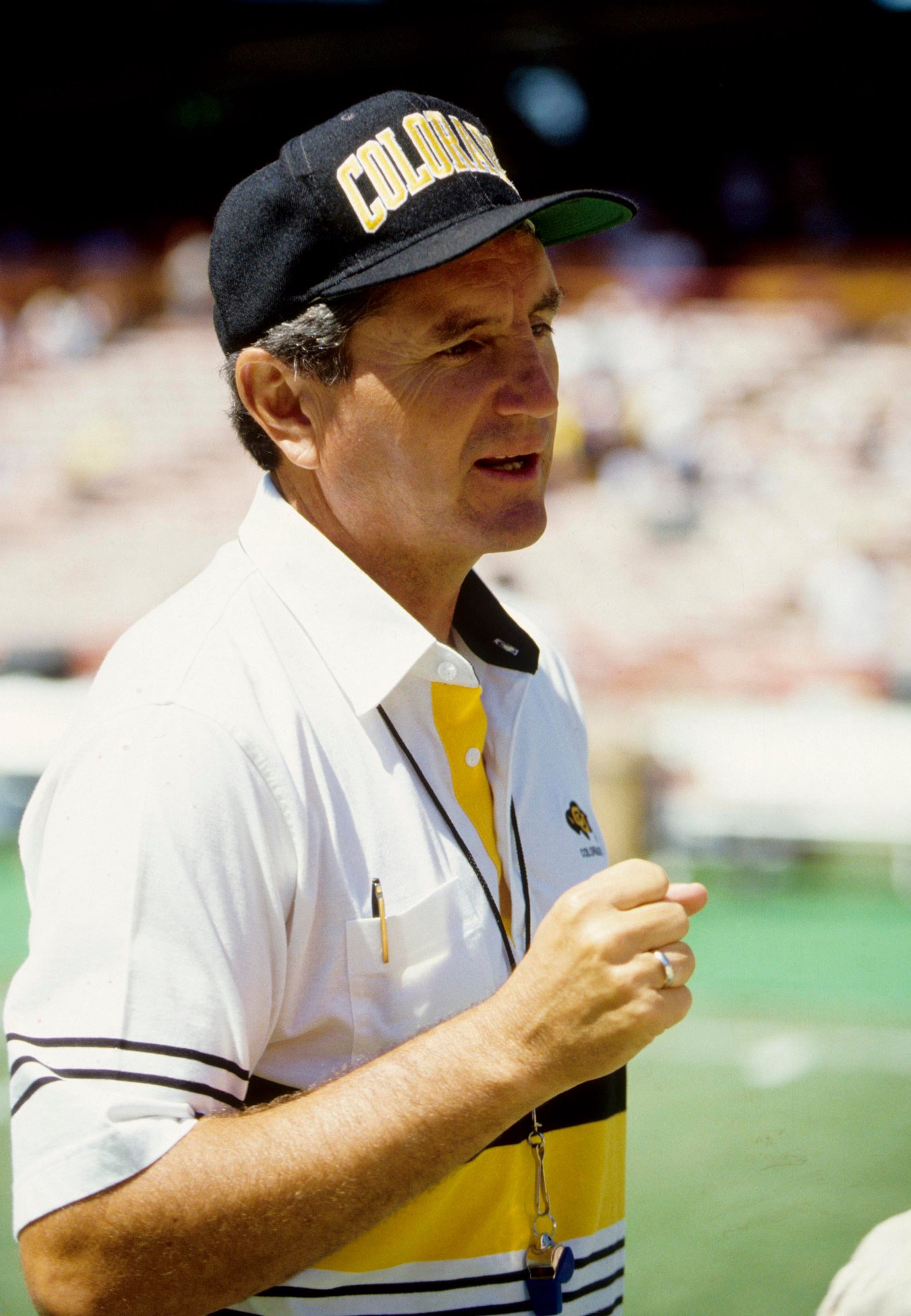 Colorado Buffaloes head coach Bill McCartney prior to the game against the Tennessee Volunteers during the 1990 Disney Pigskin Classic at Anaheim Stadium.