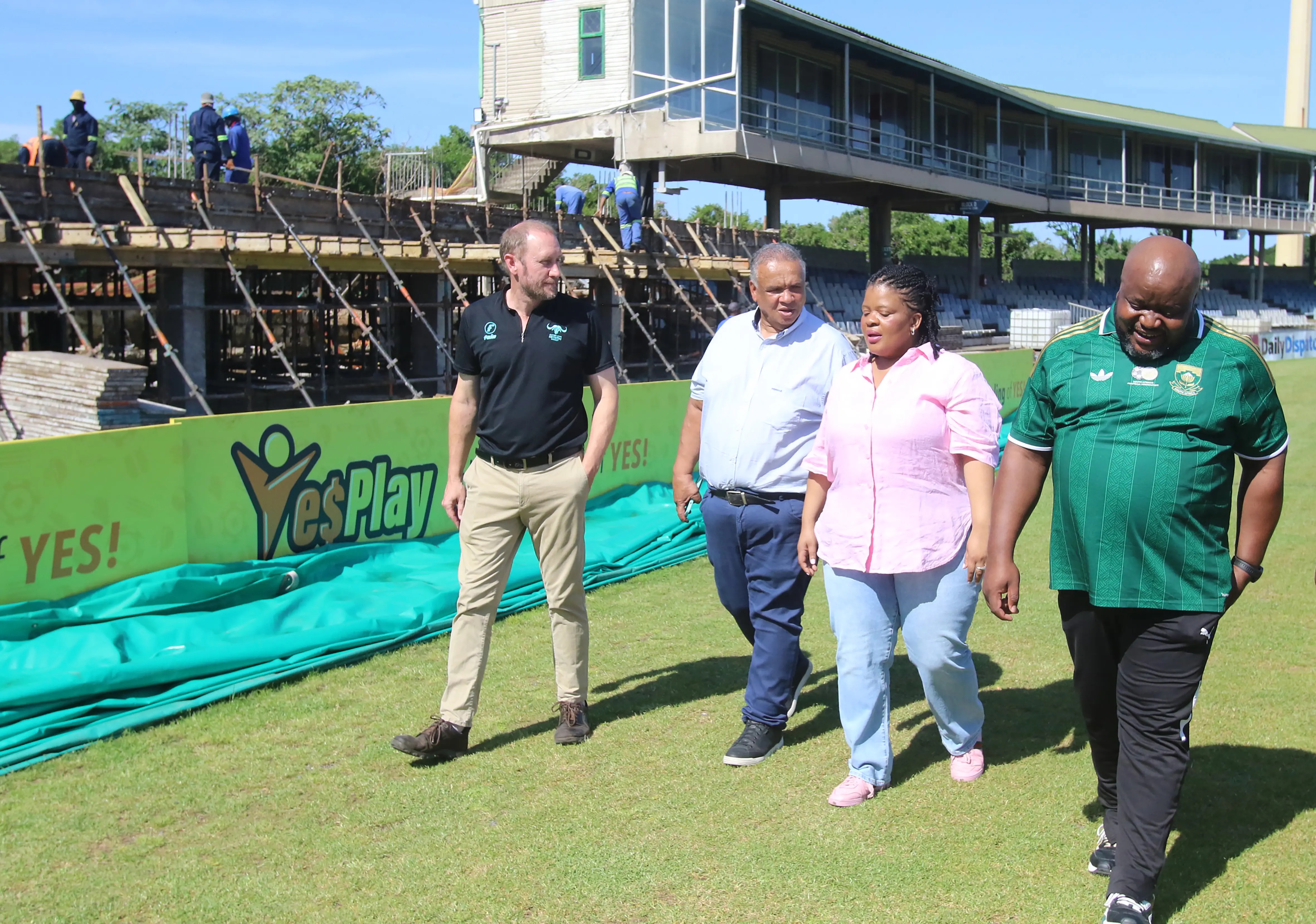 Border Cricket acting CEO Sean Beyer, administrator Greg Fredericks, Buffalo City mayor Princess Faku and local organising committee chief operating officer Edward Khoza inspect  the Buffalo Park cricket ground last week. 
