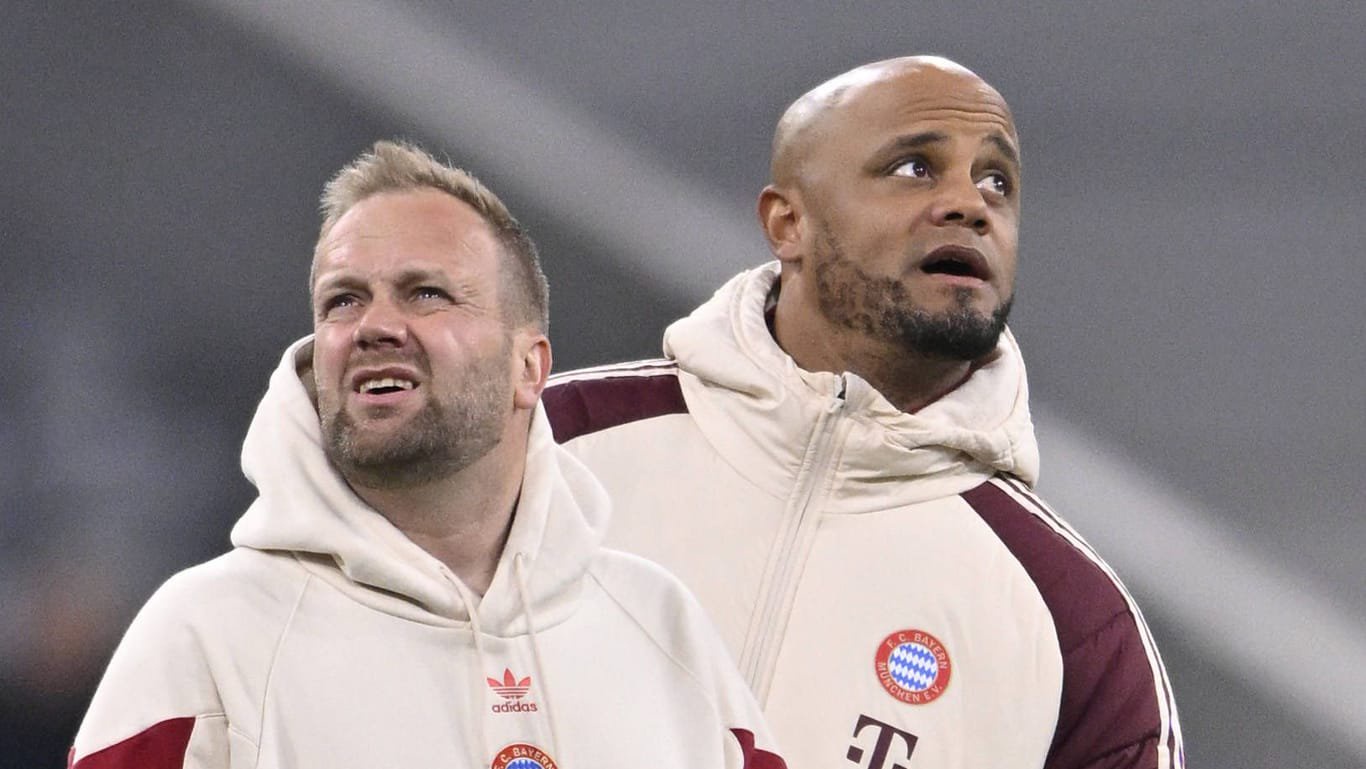 Aaron Danks (l.) neben Vincent Kompany: Beide kamen im Sommer 2024 gemeinsam nach München.
