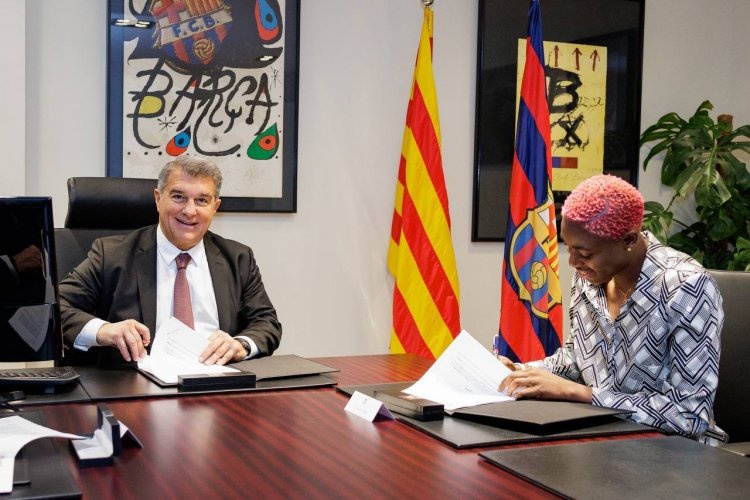 Oshoala celebrates new deal with 'world's best team'