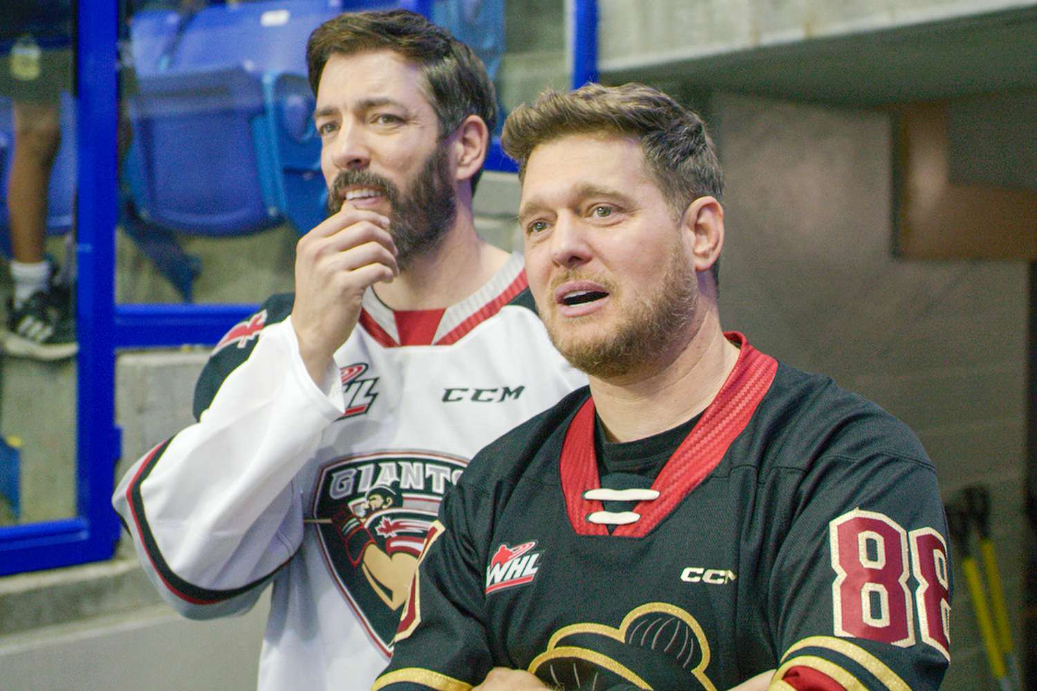 Drew Scott and Michael Bublé in “Hometown Giants.”Credit: Amazon Studios