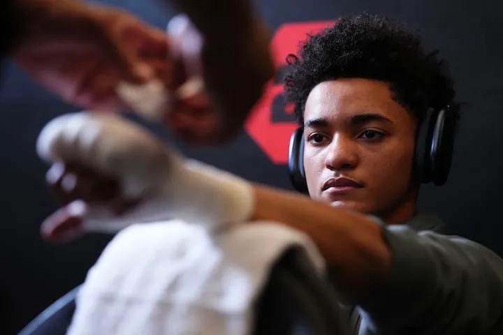 Troy Nash Jnr getting his hands wrapped ahead of his fight with Jaycob Ramos, which took place on January 23, 2026